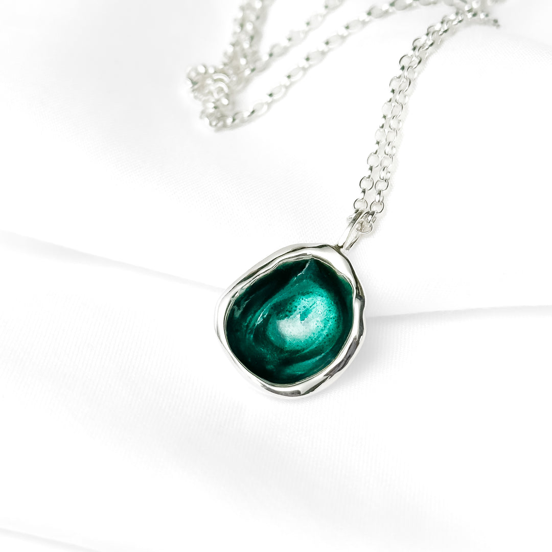 Sterling Silver 'Lost Forest' Green Enamel Droplet Necklace